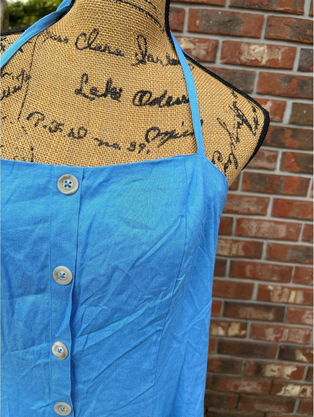 Blue Button-Front Halter Dress Medium